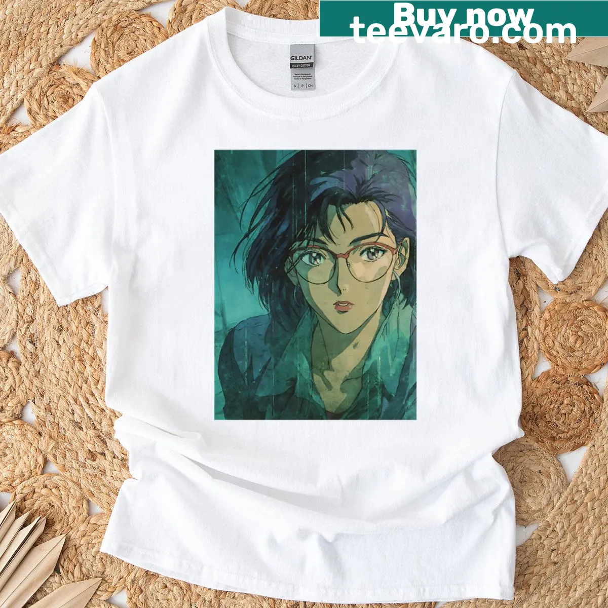 Vintage-style t-shirt with classic anime art design. — on a men's t-shirt