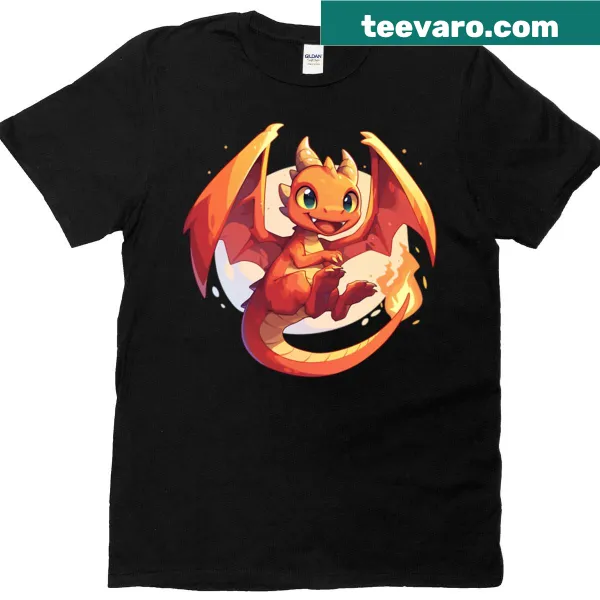Illustration of a playful orange dragon on a t-shirt