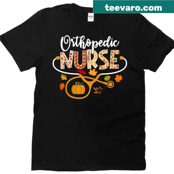 Thanksgiving t-shirt featuring stethoscope and pumpkin design for nurses