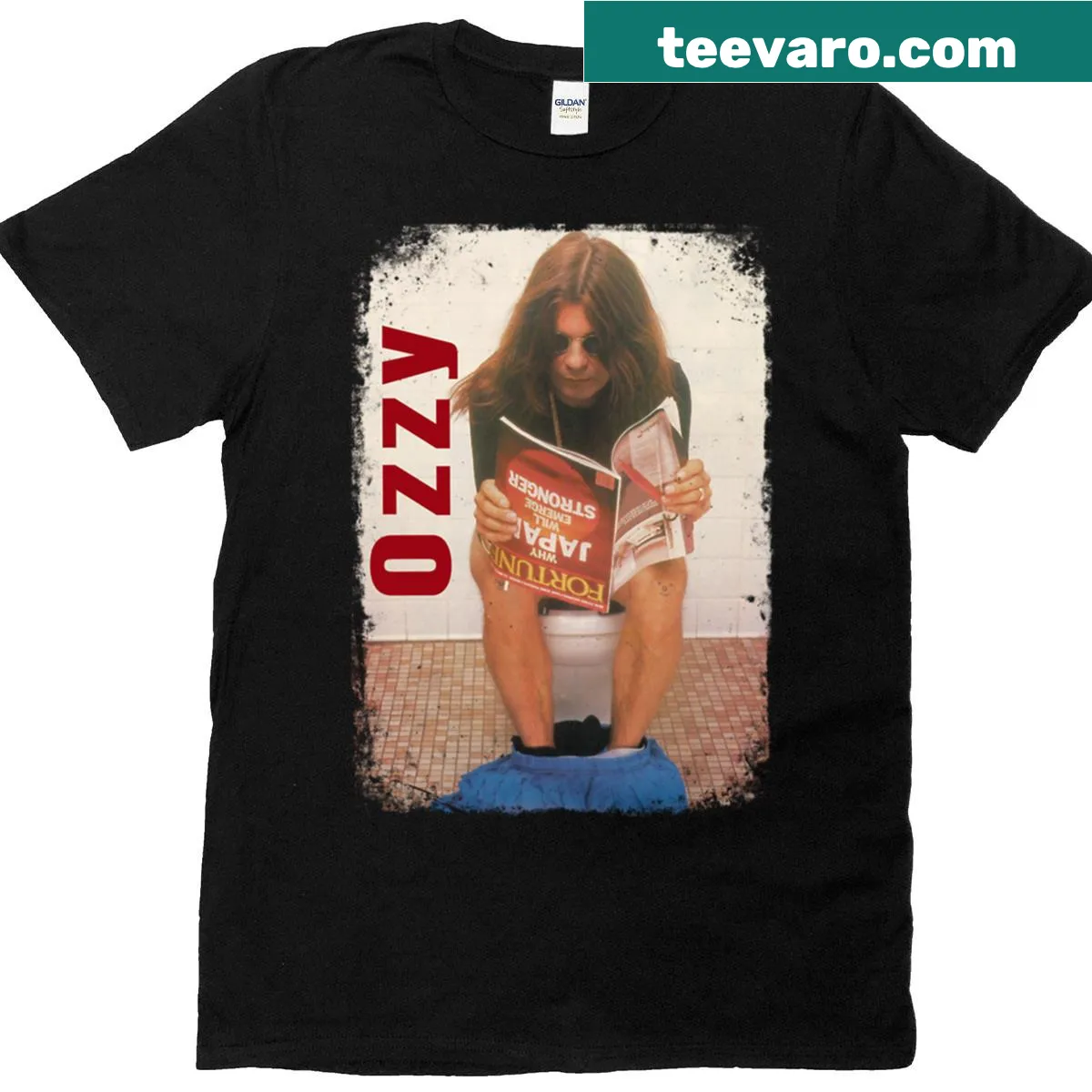 Retro Ozzy Osbourne themed t-shirt with vintage art — on a men's t-shirt