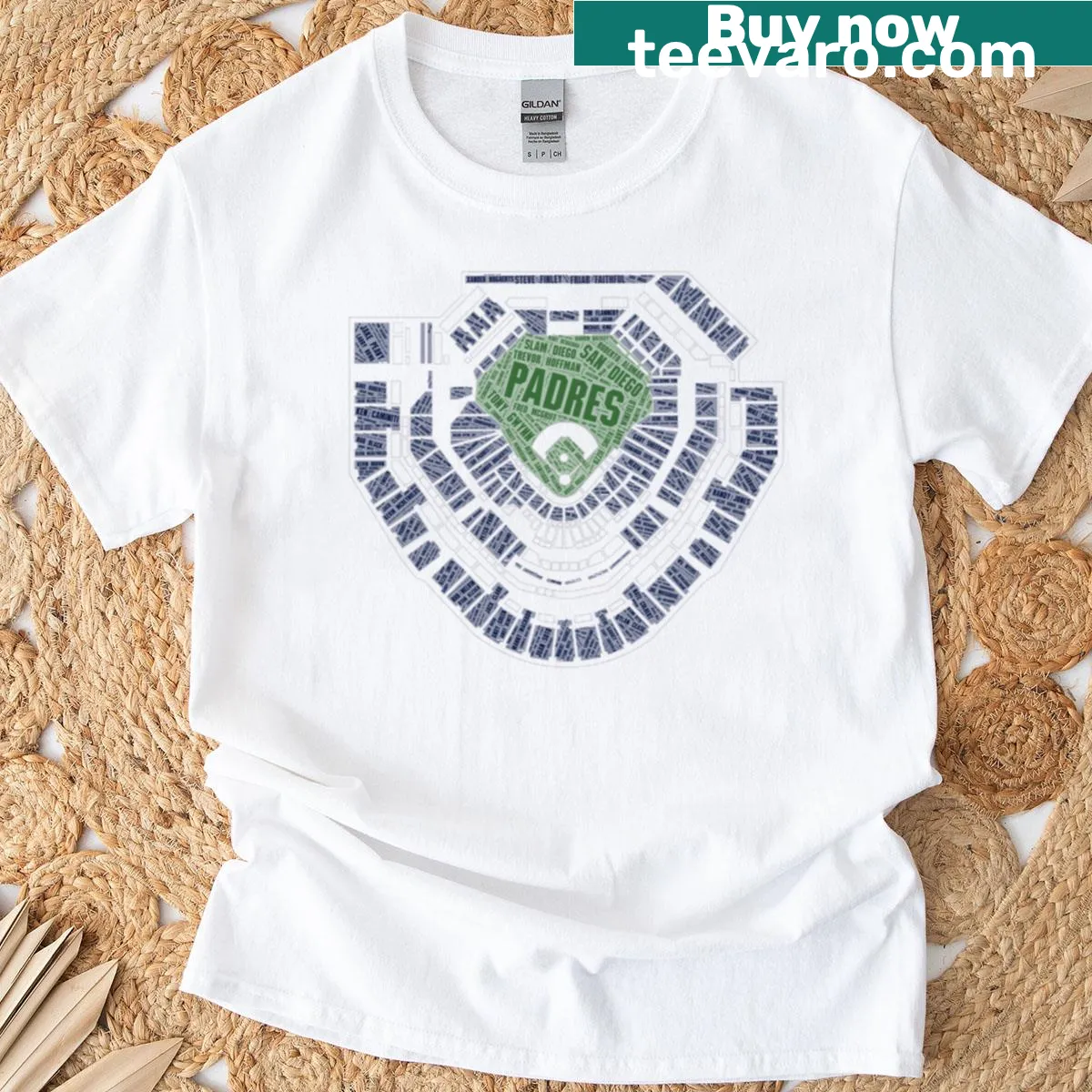 Artistic T-shirt depicting Padres Stadium — on a men's t-shirt