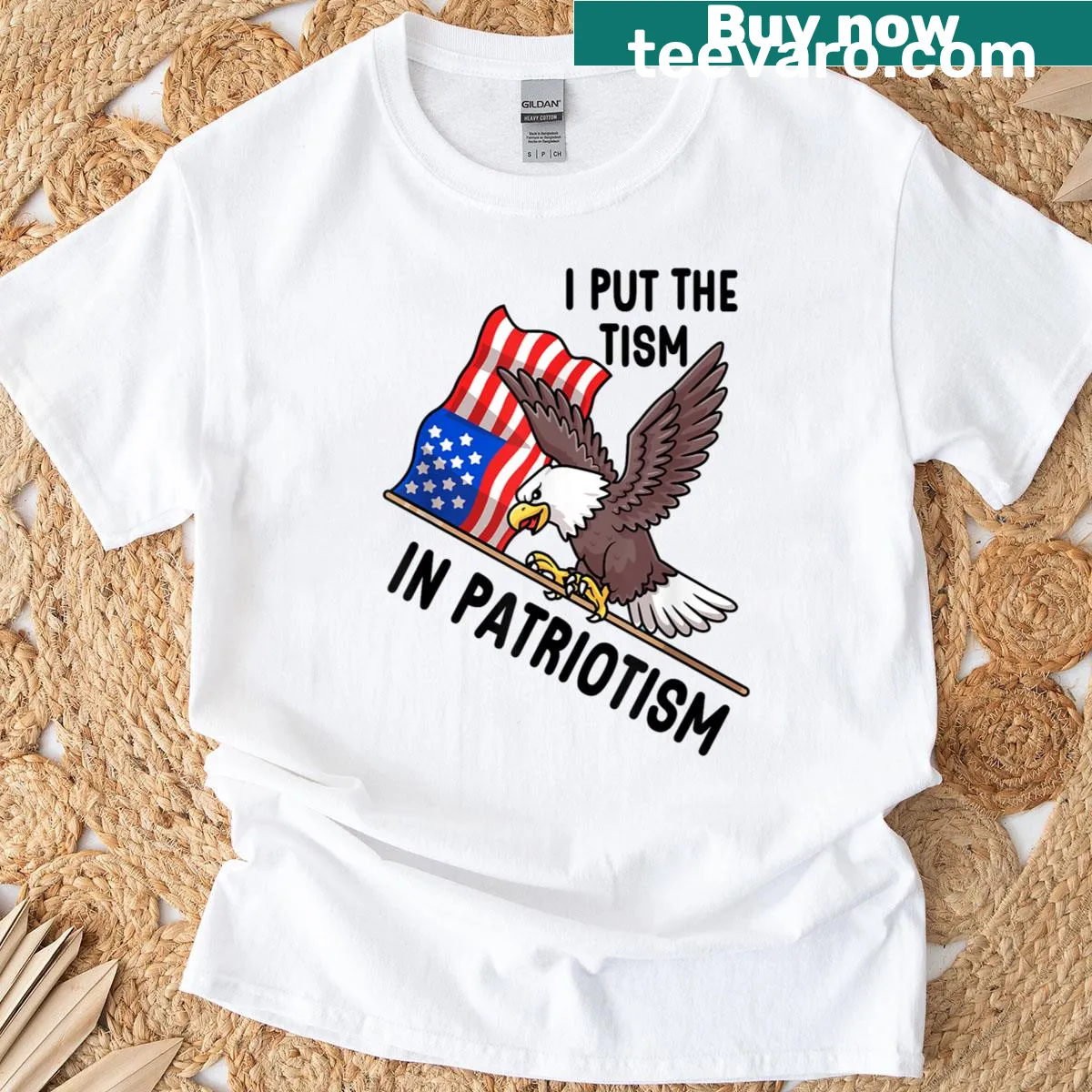 Patriotic T-shirt featuring an eagle and American flag graphic — on a men's t-shirt