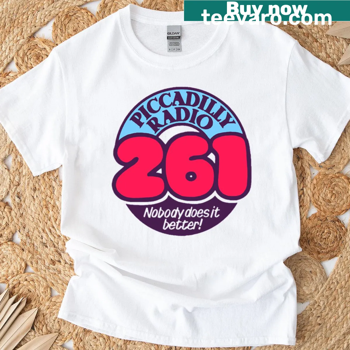 T-shirt featuring the Piccadilly Radio Manchester logo — on a men's t-shirt