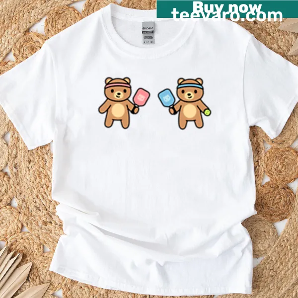 Oversized tee featuring playful bears playing pickleball in a fun illustration.