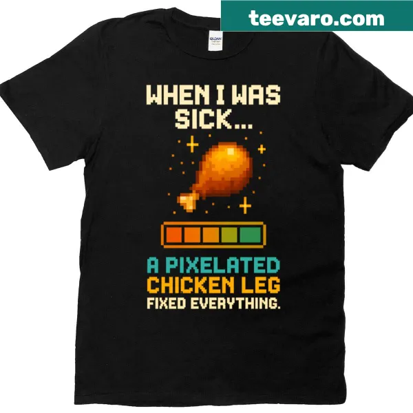 Oversized retro gamer t-shirt with pixel chicken leg design and health bar text