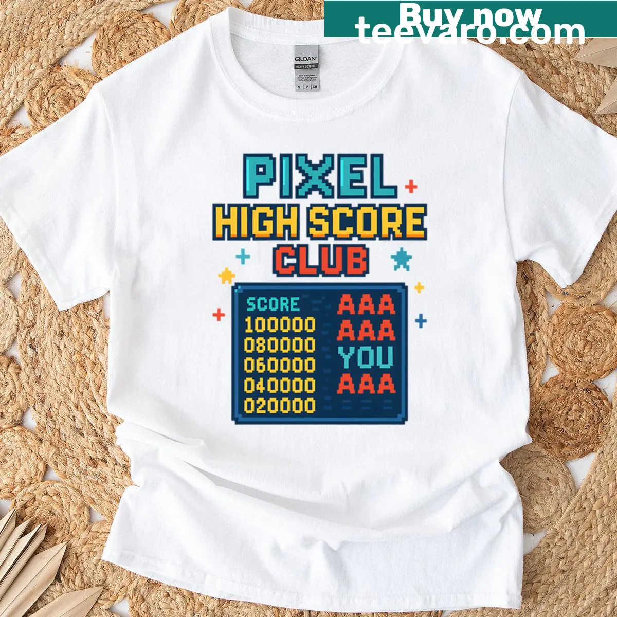 Retro oversized T-shirt with pixel gaming design — on a men's t-shirt