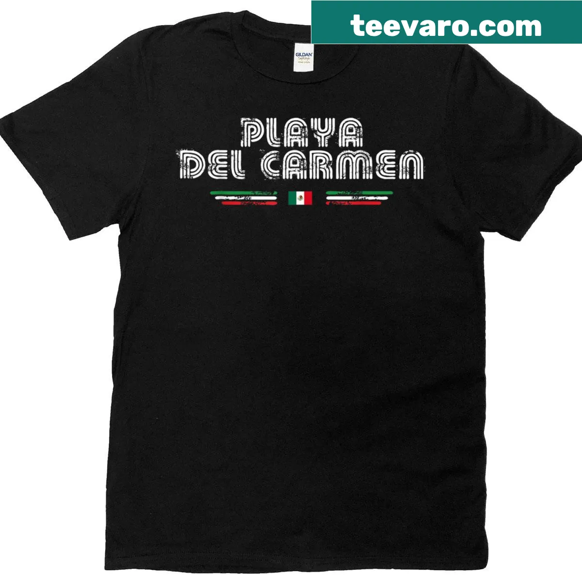 Retro Playa Del Carmen graphic T-shirt with nostalgic typography — on a men's t-shirt