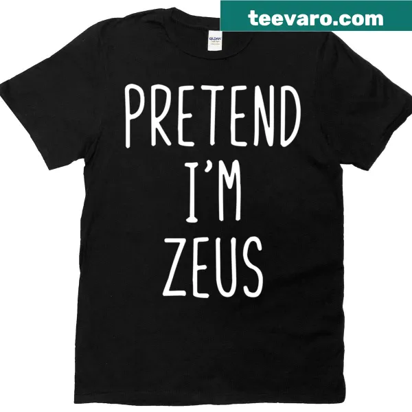 Playful Halloween t-shirt with 'Pretend Im Zeus' text and cartoon design