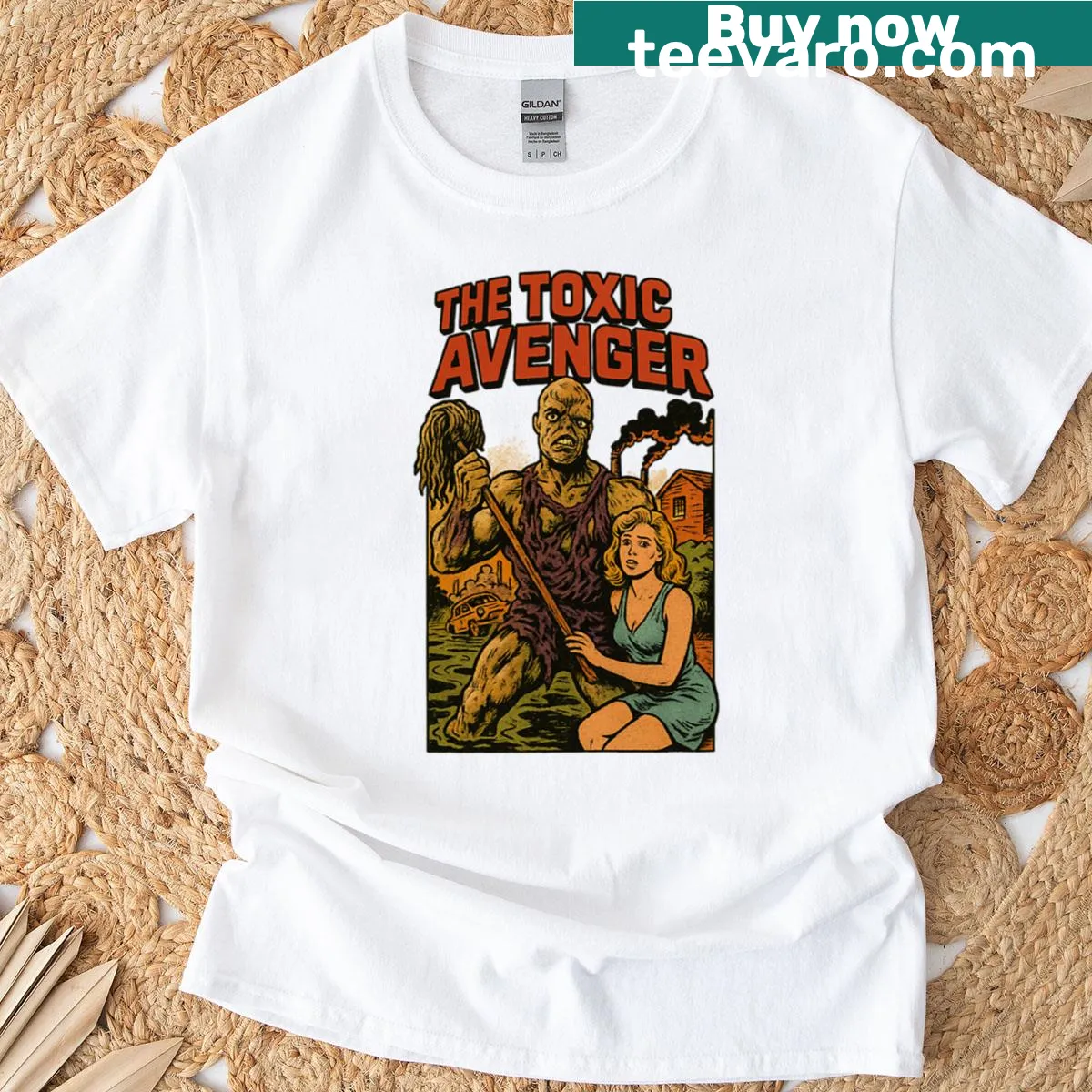 Fan art t-shirt featuring a superhero with a mop in a fun design — on a men's t-shirt