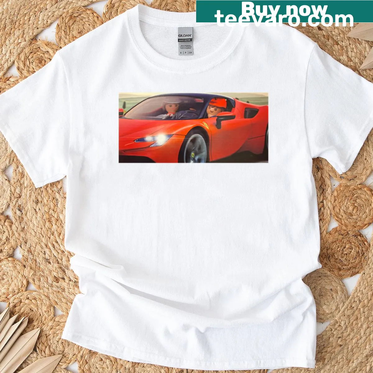 Retro t-shirt featuring a vintage red car design — on a men's t-shirt