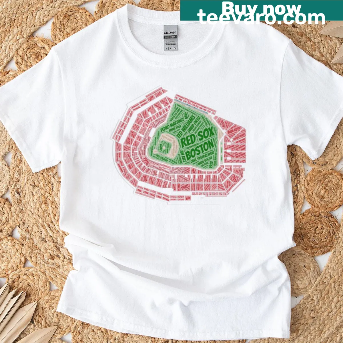Vintage distressed t-shirt celebrating Red Sox Stadium — on a men's t-shirt