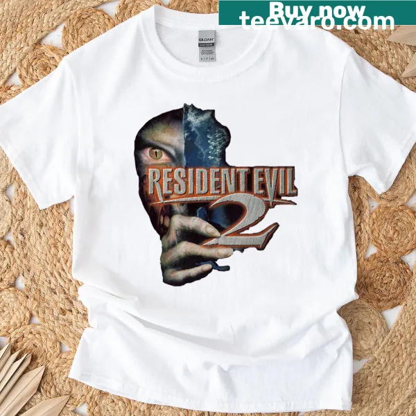 Resident Evil 2 graphic t-shirt with iconic game imagery.