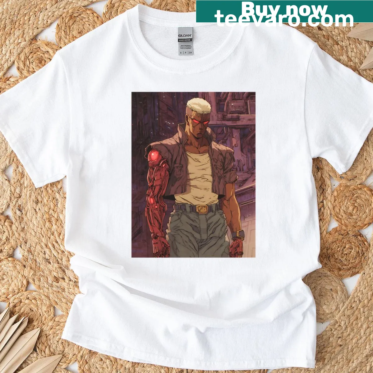 Retro cyberpunk anime art graphic shirt — on a men's t-shirt