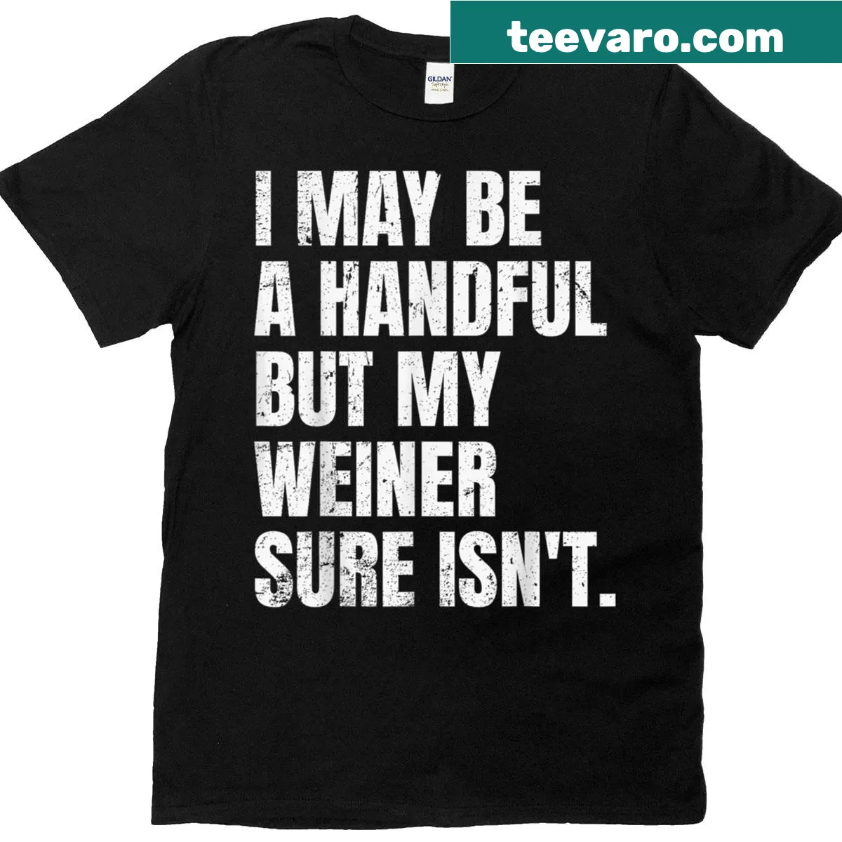 Retro humorous t-shirt with funny saying about being a handful — on a men's t-shirt