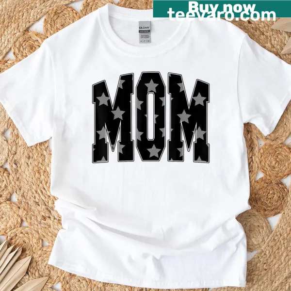 Cartoon graphic of a checkered 'Mom' design