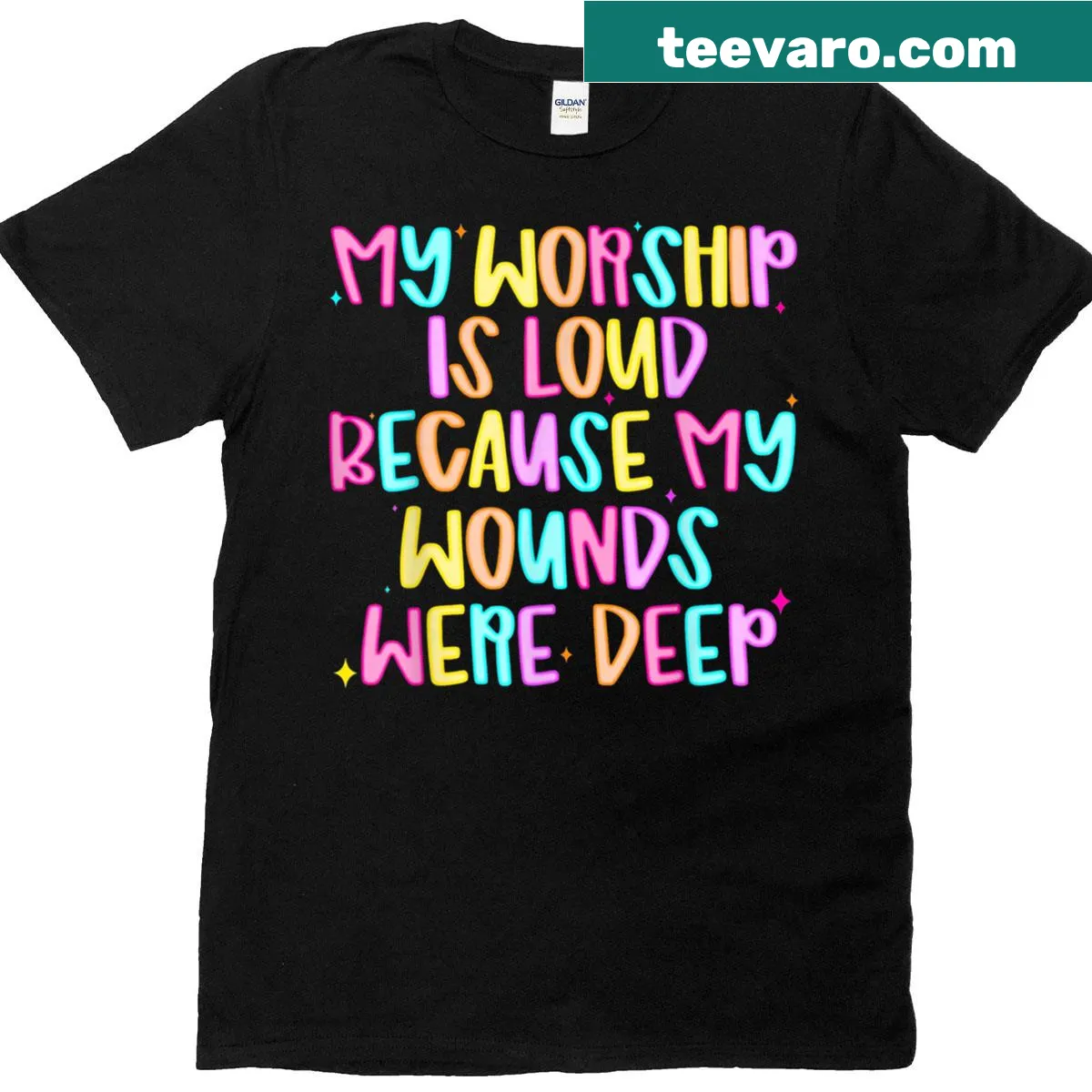 Retro typography shirt with the phrase on faith and resilience — on a men's t-shirt