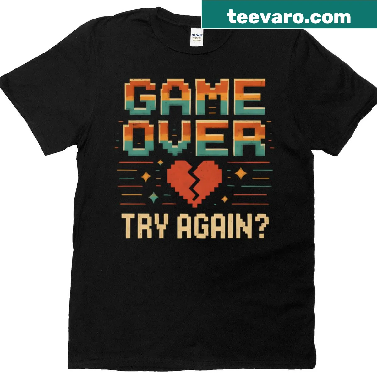 Pixel art T-shirt with a 'Game Over' message in retro style — on a men's t-shirt