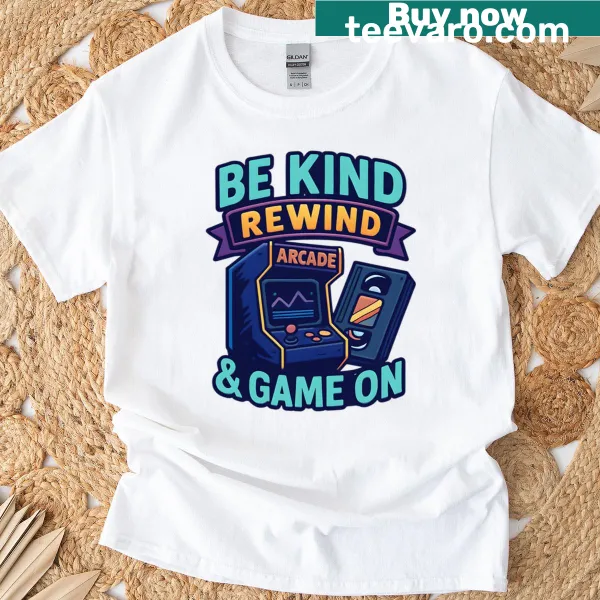 Playful typography tee with retro gaming quote
