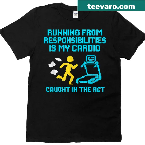 Retro pixel art T-shirt with humorous fitness phrase