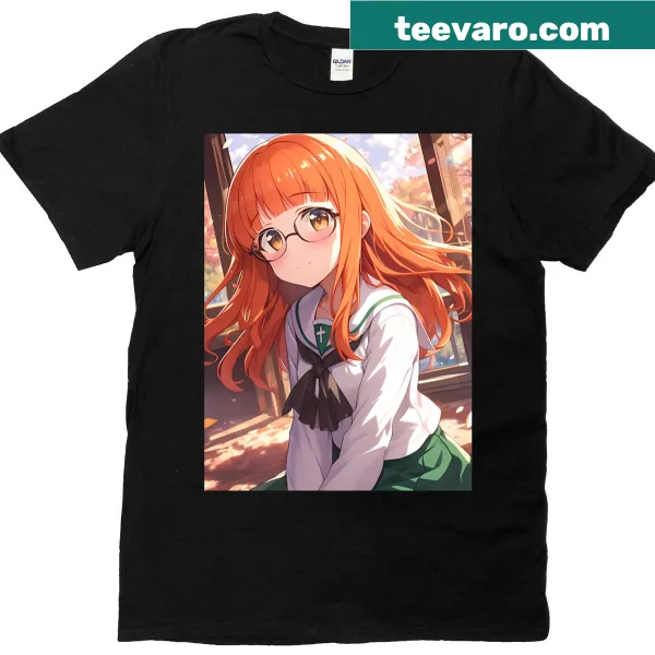 Anime character Saori Takebe with cherry blossoms on T-shirt