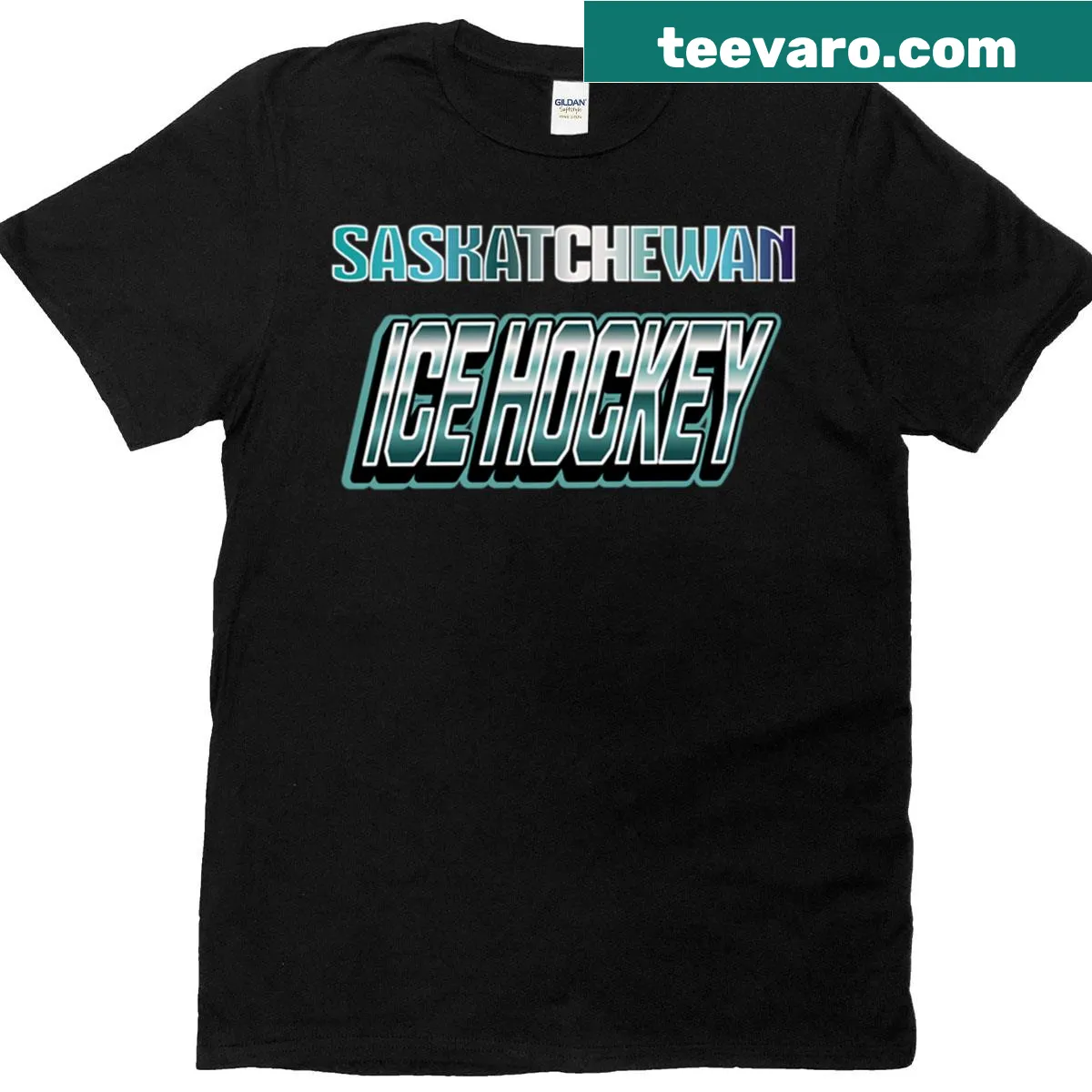 Fun T-shirt for Saskatchewan Day featuring ice hockey graphic — on a men's t-shirt
