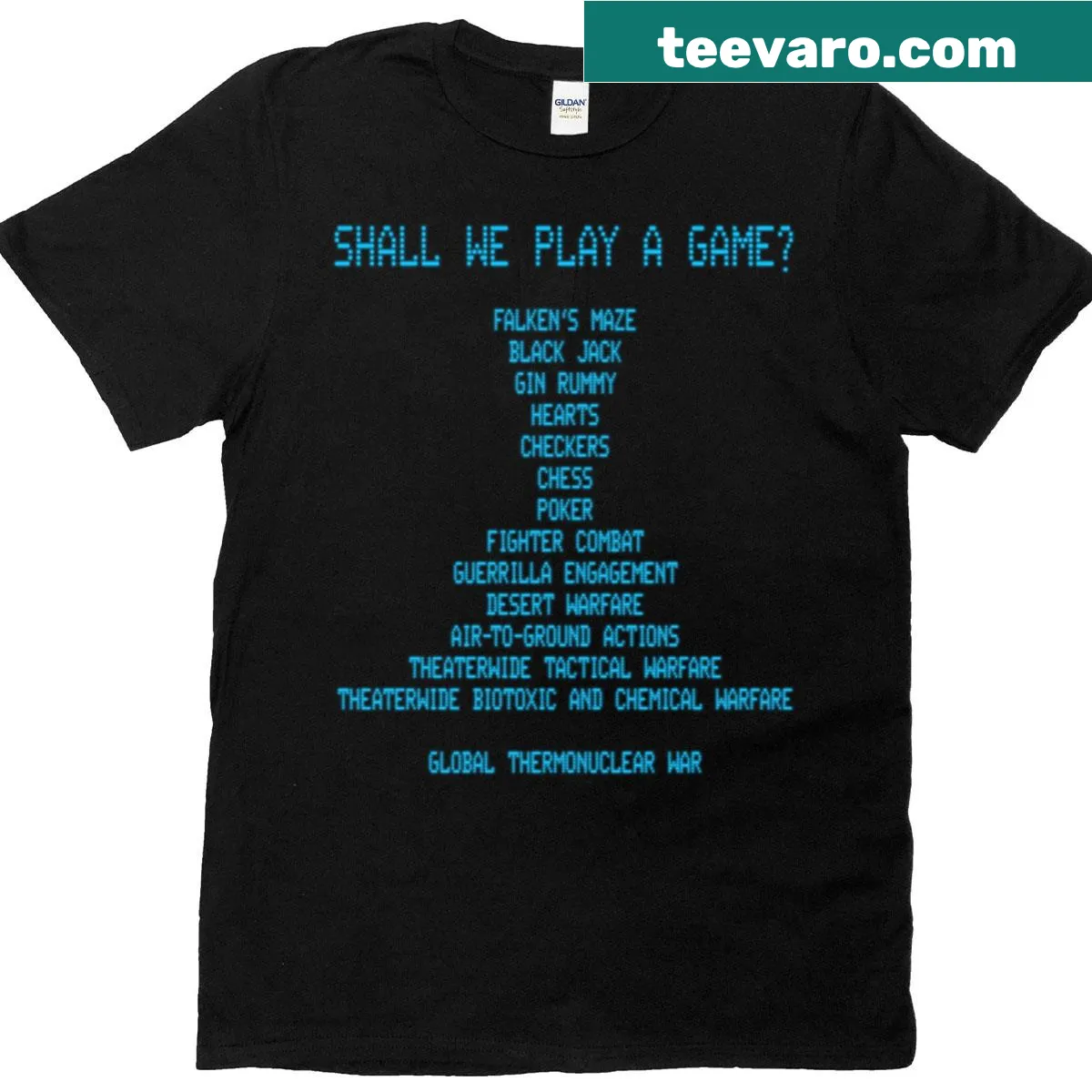 Gaming-themed shirt with the phrase 'Shall We Play A Game' — on a men's t-shirt