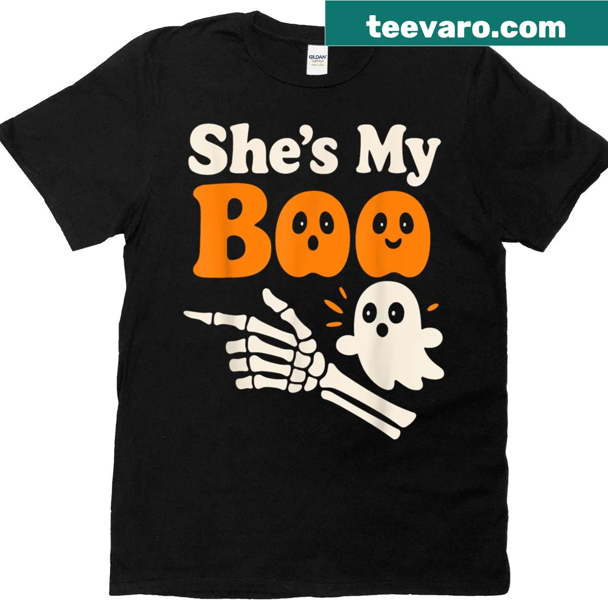 Cute ghost skeleton design for couples Halloween t-shirt — on a men's t-shirt