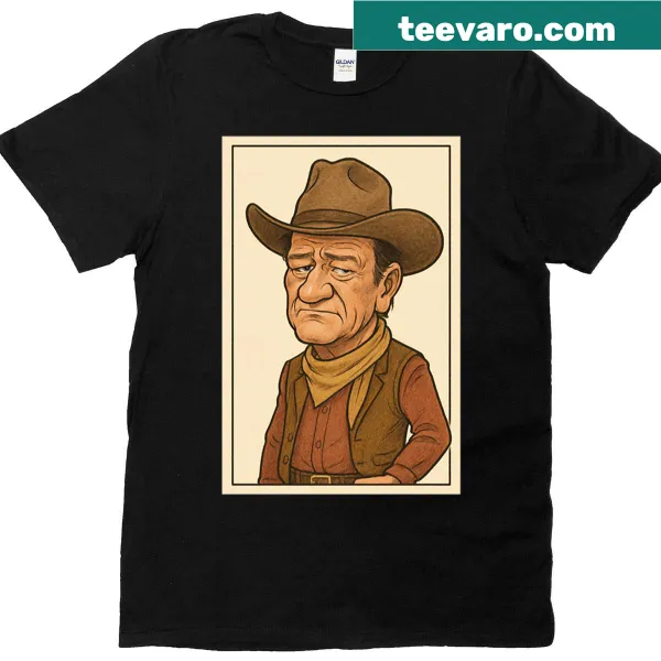 Illustration of John Wayne on T-shirt celebrating silver screen legends