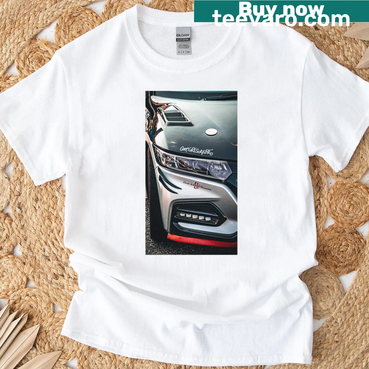 Realistic close-up of a sports car on T-shirt — on a men's t-shirt
