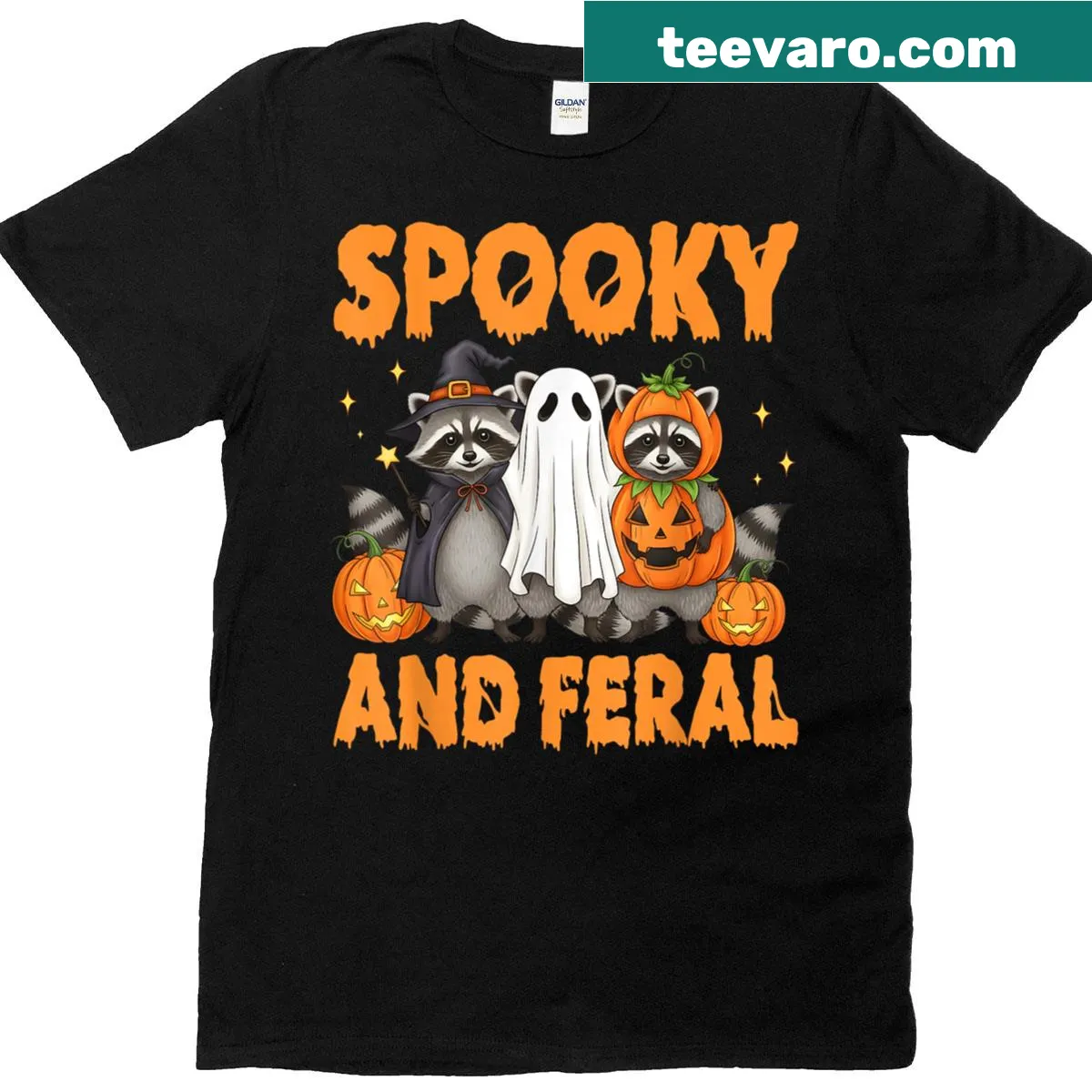 Cute ghost raccoon design for a fun Halloween t-shirt — on a men's t-shirt