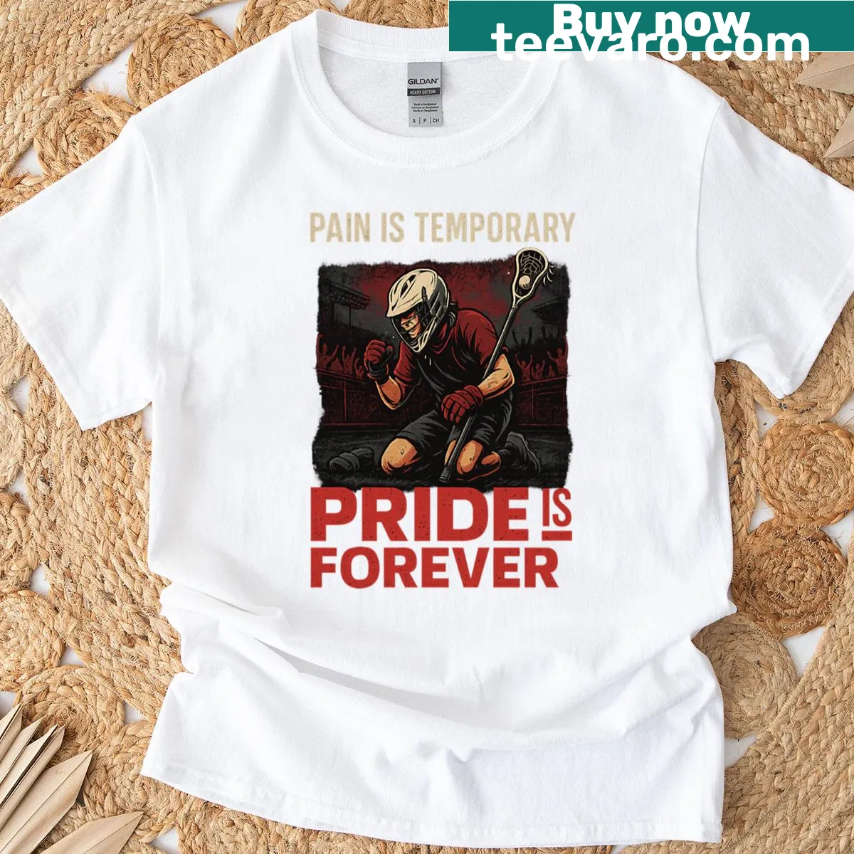 Inspirational T-shirt with 'Sticks Stones Lax Builds Legends' text — on a men's t-shirt