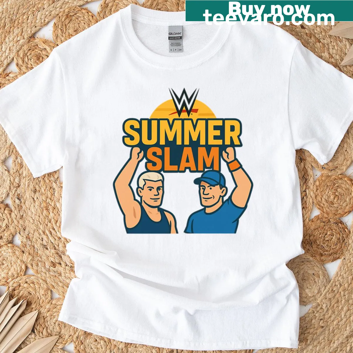 Oversized T-shirt with vibrant retro wrestling show poster design — on a men's t-shirt
