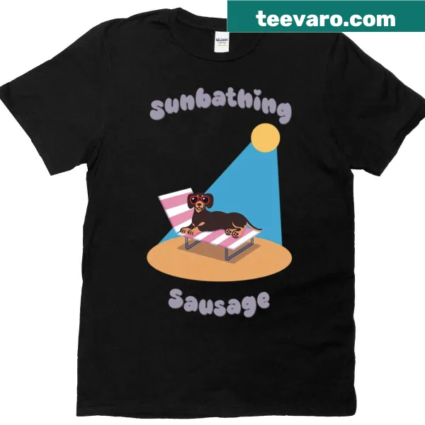Illustration of a sunbathing sausage dog on a t-shirt