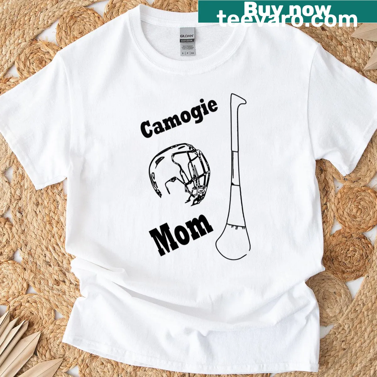 Supportive Camogie Mom T-shirt with bold text and graphic — on a men's t-shirt