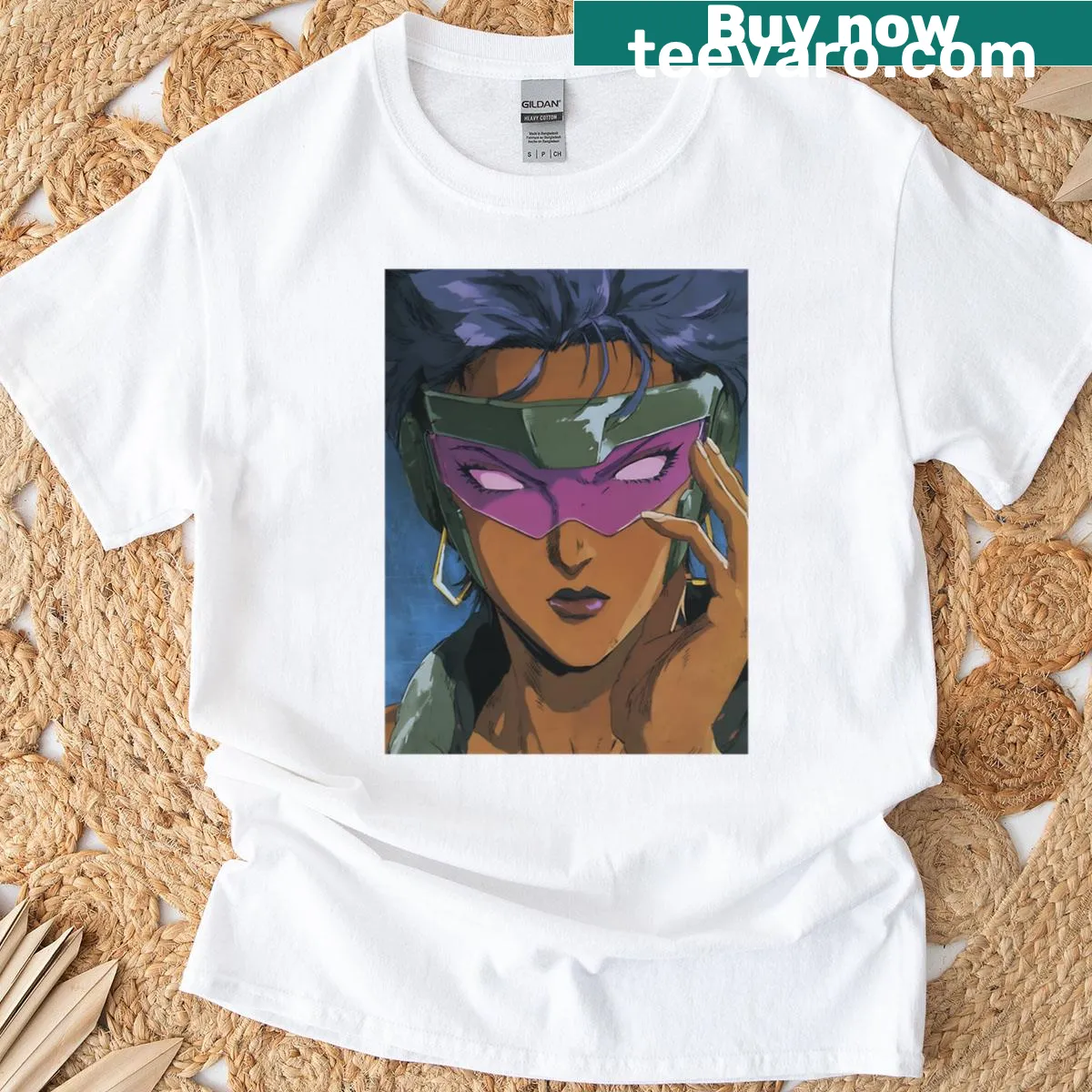 Synthwave Retro Cyberpunk Anime Art T-shirt featuring vibrant visuals — on a men's t-shirt