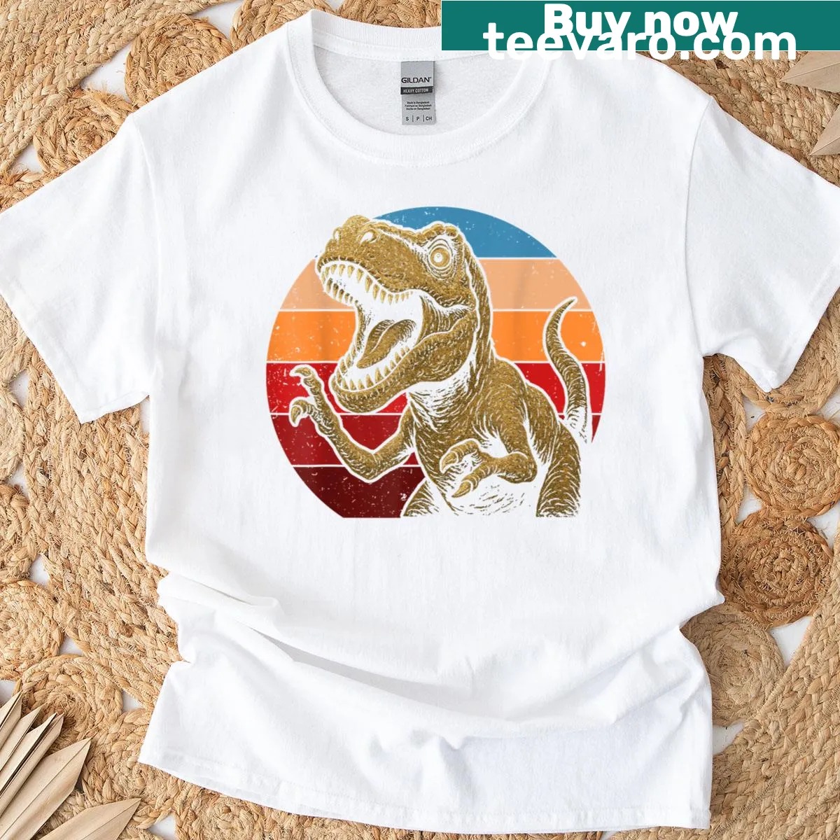 Retro graphic of a funny T-rex on T-shirt. — on a men's t-shirt