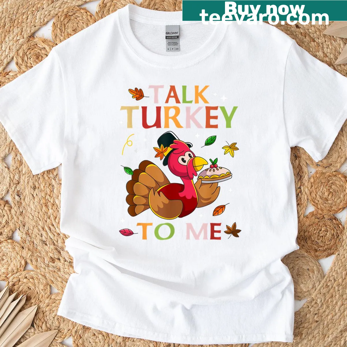Funny Thanksgiving T-shirt with Talk Turkey To Me phrase — on a men's t-shirt