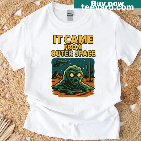 Whimsical alien booger design on an oversized t-shirt