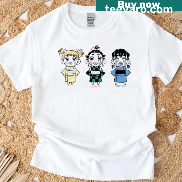 Illustration of heroic characters on The Demon Slayers T-shirt