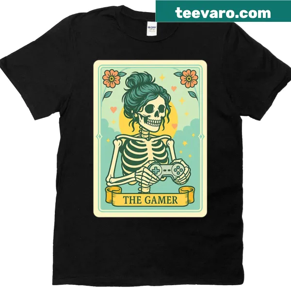 Tarot card design featuring gaming symbols on a T-shirt