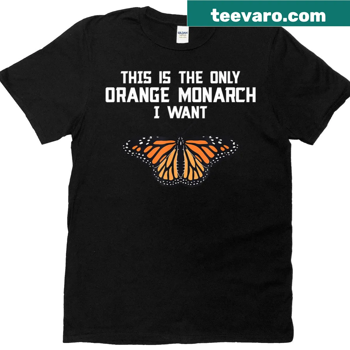 Illustration of an orange monarch butterfly — on a men's t-shirt