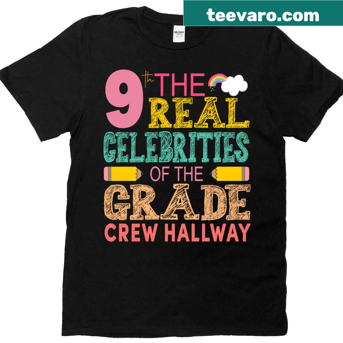 9th grade crew T-shirt celebrating hallway celebrities — on a men's t-shirt