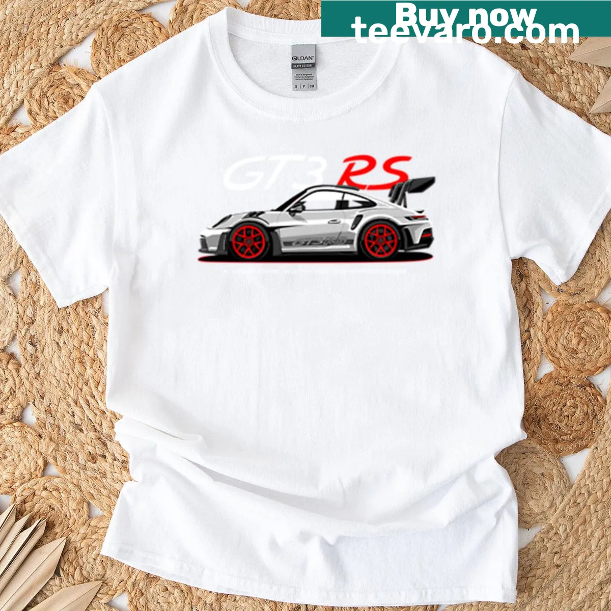 Cartoon-style GT3 RS sports car T-shirt — on a men's t-shirt