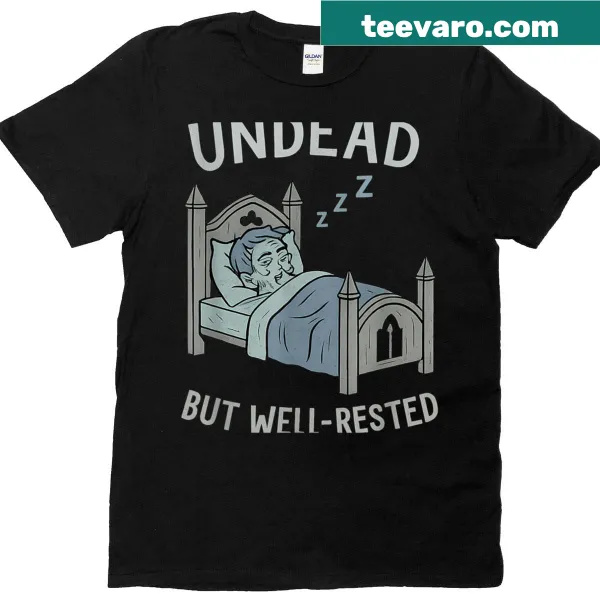 Gothic punk T-shirt featuring a zombie design with the text 'Undead But Well-rested'