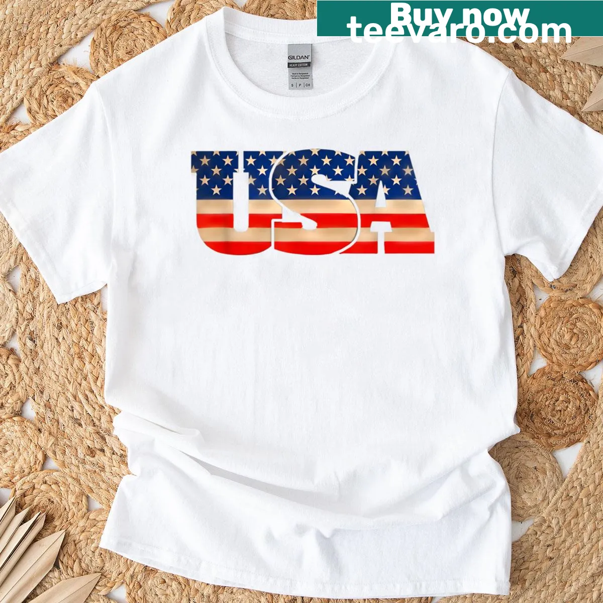 Patriotic T-shirt featuring the USA flag design — on a men's t-shirt