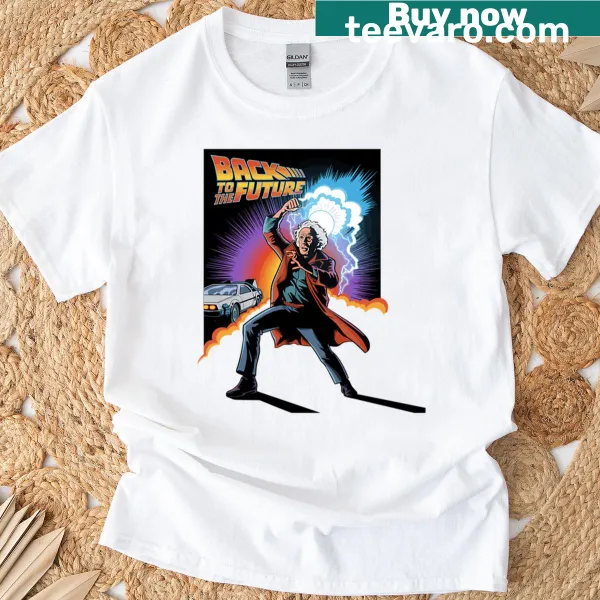 Vintage distressed t-shirt featuring Dr. Emmett Brown's DeLorean