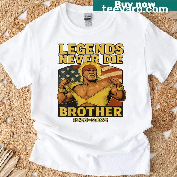 Vintage t-shirt with the quote 'Legends Never Die Brother' in classic typography