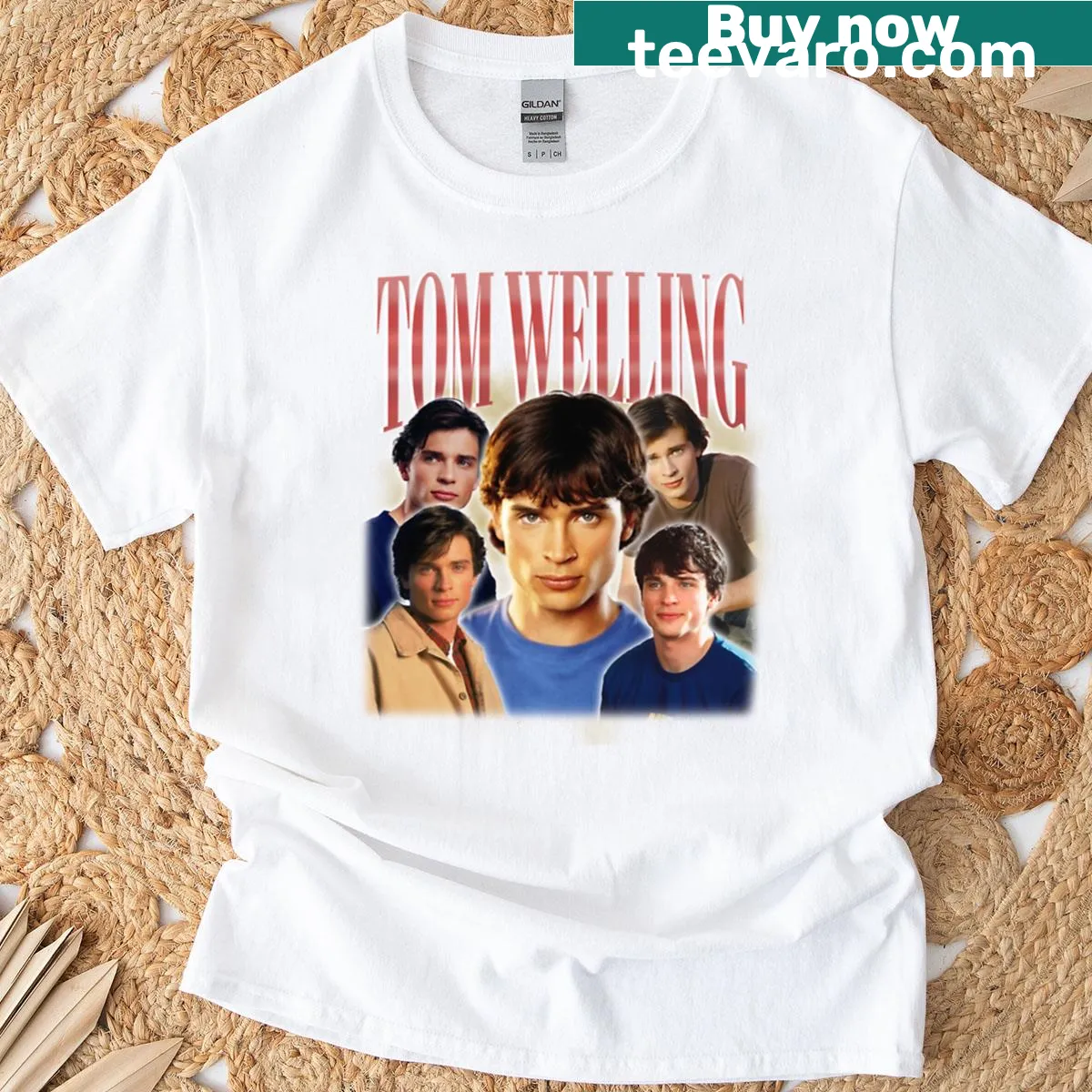 Vintage-style t-shirt featuring Tom Welling graphic — on a men's t-shirt