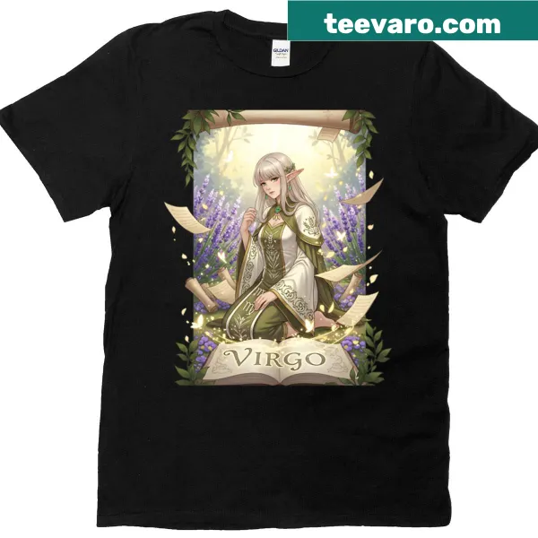 T-shirt featuring Virgo elf design emphasizing natural magic and perfection.
