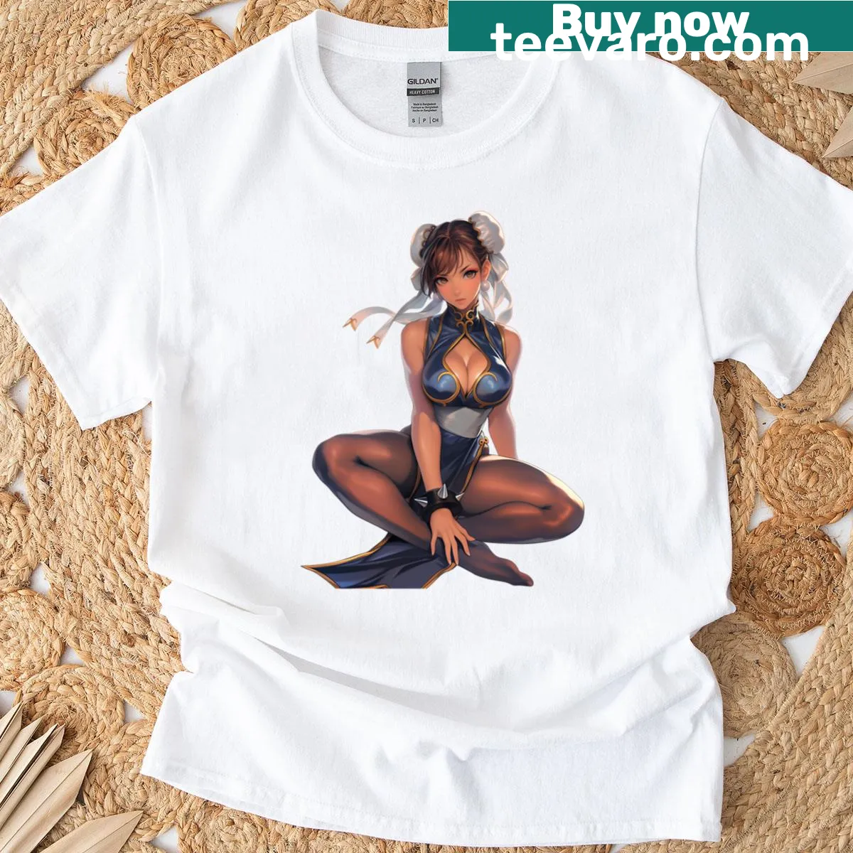 Graphic tee featuring Chun-li as a Waifu character design — on a men's t-shirt